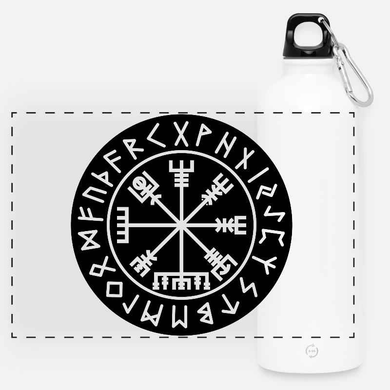 Vegvisir black rune circle - Panoramic Drinks Bottle with Carabiner 750 ml - white