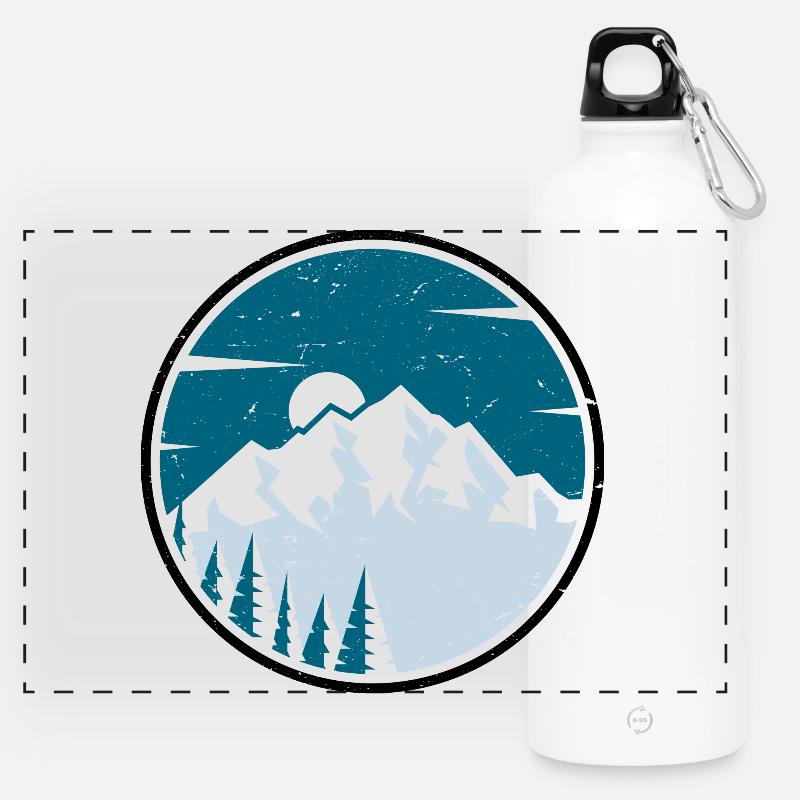 Winter Peak Circle Forest - Panoramic Drinks Bottle with Carabiner 750 ml - white