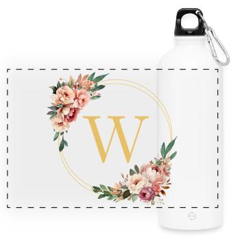 W Monogram, Couronne de fleurs, Personnalisable - Gourde panoramique avec mousqueton 750 ml - blanc - Devant