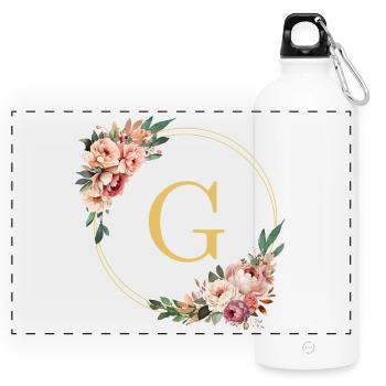 G Monogram, Couronne de fleurs, Personnalisable - Gourde panoramique avec mousqueton 750 ml - blanc - Devant