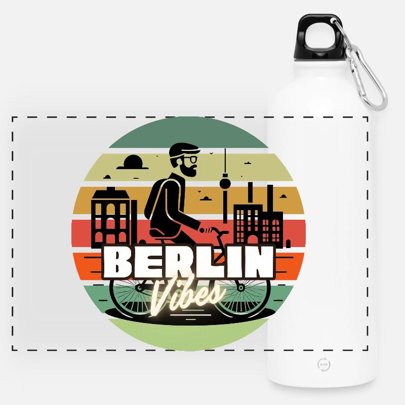 "Berlin Vibes" - Retro Sunset Style - Panoramic Drinks Bottle with Carabiner 750 ml - white