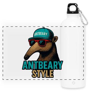 Antbeary Style Aardvark Cartoon - Panoramic Drinks Bottle with Carabiner 750 ml - white - Front