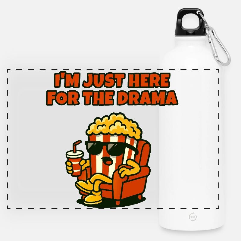 Popcorn Diva Drama - Panoramic Drinks Bottle with Carabiner 750 ml - white