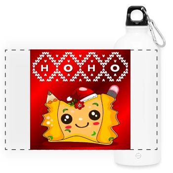 WEIHNACHTEN SCHULKIND LEHRER MAULTASCHEN - Panorama Trinkflasche mit Karabiner 750 ml - Weiß - Vorne