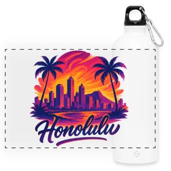 Honolulu Waikiki Hauptstadt Hawaii Aloha Geschenk - Panorama Trinkflasche mit Karabiner 750 ml - Weiß - Vorne