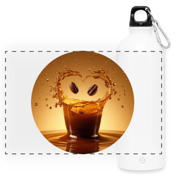 Coffee joy in the water splash - Panoramic Drinks Bottle with Carabiner 750 ml - white - Front
