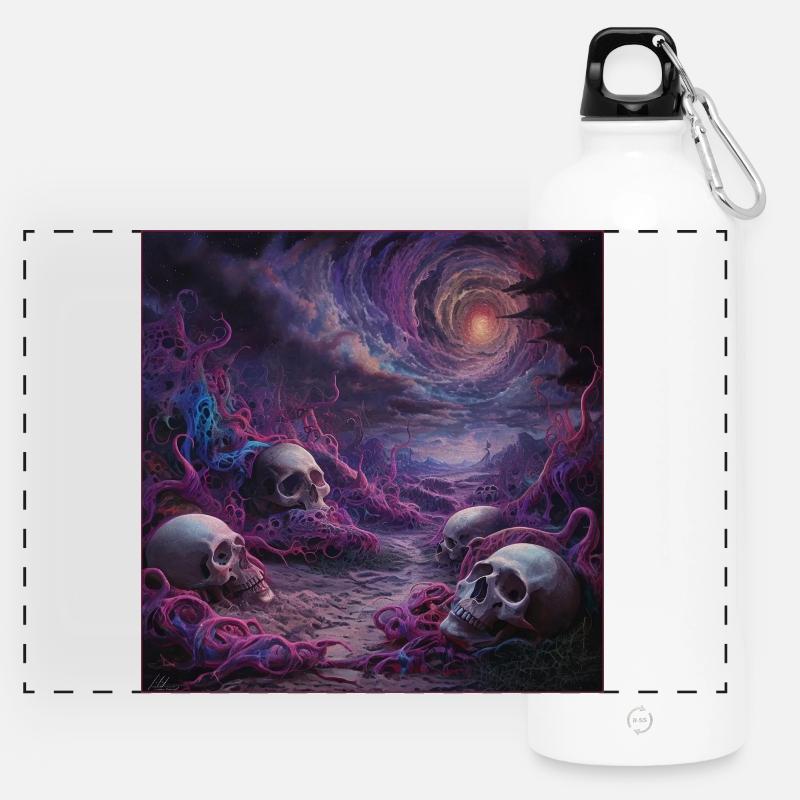 Cosmic Skull Realm Artwork - Panoramic Drinks Bottle with Carabiner 750 ml - white
