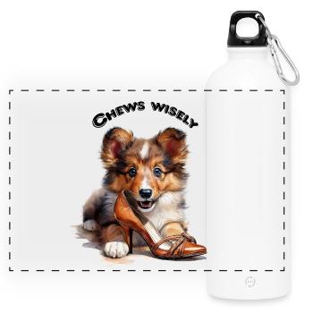 Sheltie Puppy Shoe Thief - Gift Dogs Mom - Panoramic Drinks Bottle with Carabiner 750 ml - white - Front