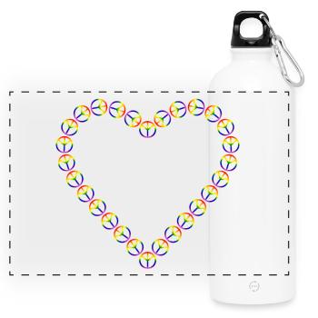 Regenbogen Frieden Herz Muster - Panorama Trinkflasche mit Karabiner 750 ml - Weiß - Vorne