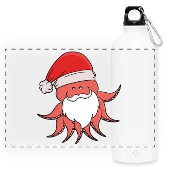 Festliches Oktopus-Weihnachtsmann-Design - Panorama Trinkflasche mit Karabiner 750 ml - Weiß - Vorne