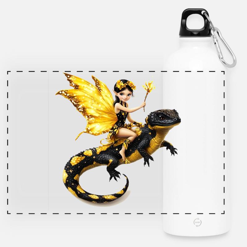Fairy Sheep with Wings on Dragons - Panoramic Drinks Bottle with Carabiner 750 ml - white