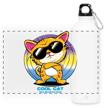 Coole Katze mit Sonnenbrille - Panorama Trinkflasche mit Karabiner 750 ml - Weiß - Vorne