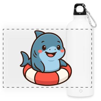 Requin mignon dans un anneau nageur – motif enfantin - Gourde panoramique avec mousqueton 750 ml - blanc - Devant