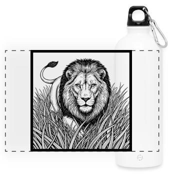Lion in the tall grass - Panoramic Drinks Bottle with Carabiner 750 ml - white - Front