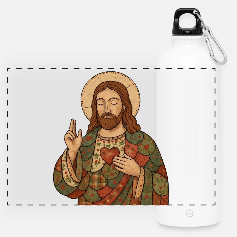 Christmas Patchwork Jesus - Panoramic Drinks Bottle with Carabiner 750 ml - white