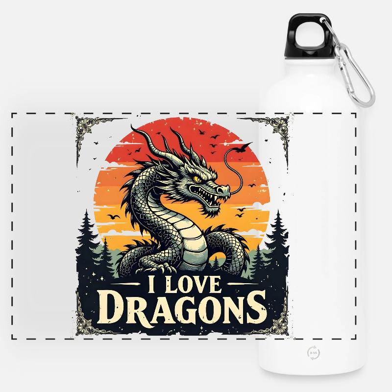 I Love Dragon Sunset - Panoramic Drinks Bottle with Carabiner 750 ml - white
