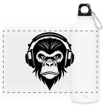 Grimmiger Comic-Cartoon-Affe mit Kopfhörern Shirt - Panorama Trinkflasche mit Karabiner 750 ml - Weiß - Vorne