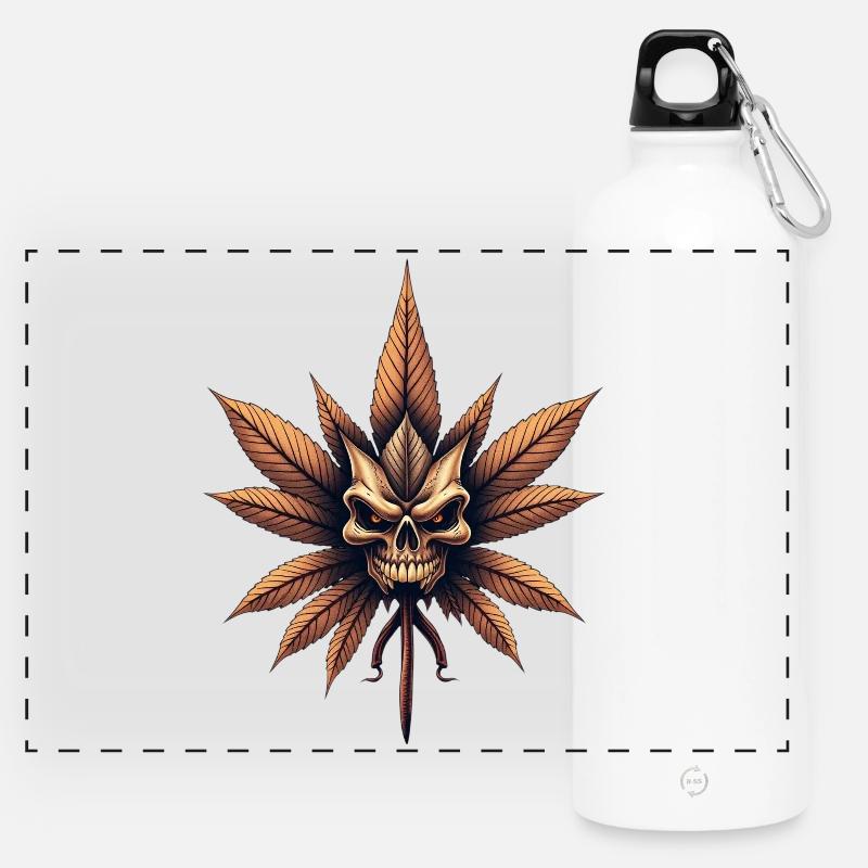 Skull Leaf Gothic Cannabis - Panoramic Drinks Bottle with Carabiner 750 ml - white