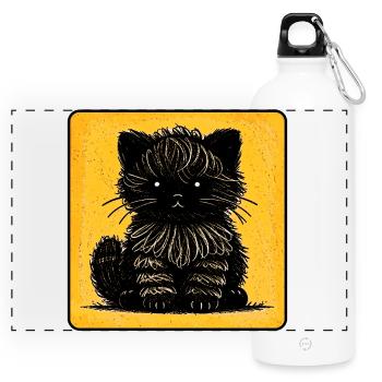 Fuzzy Cat (Yellow) - Panoramic Drinks Bottle with Carabiner 750 ml - white - Front