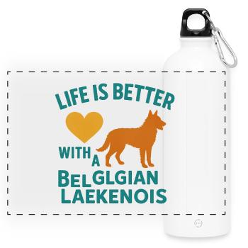 Belgian Laekenois Heart Tee - Panorama Trinkflasche mit Karabiner 750 ml - Weiß - Vorne