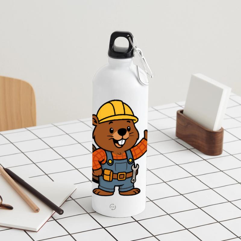 Beaver Construction Worker Bob Helm Hello Plan Builder Panoramic Drinks Bottle with Carabiner 750 ml