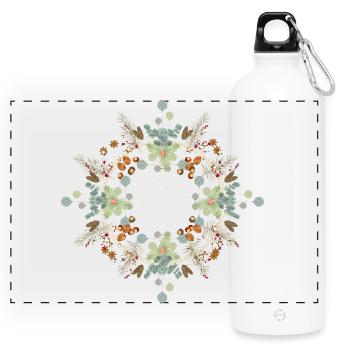 Edles Weihnachtsornament mit Nüssen und Wintergrün - Panorama Trinkflasche mit Karabiner 750 ml - Weiß - Vorne