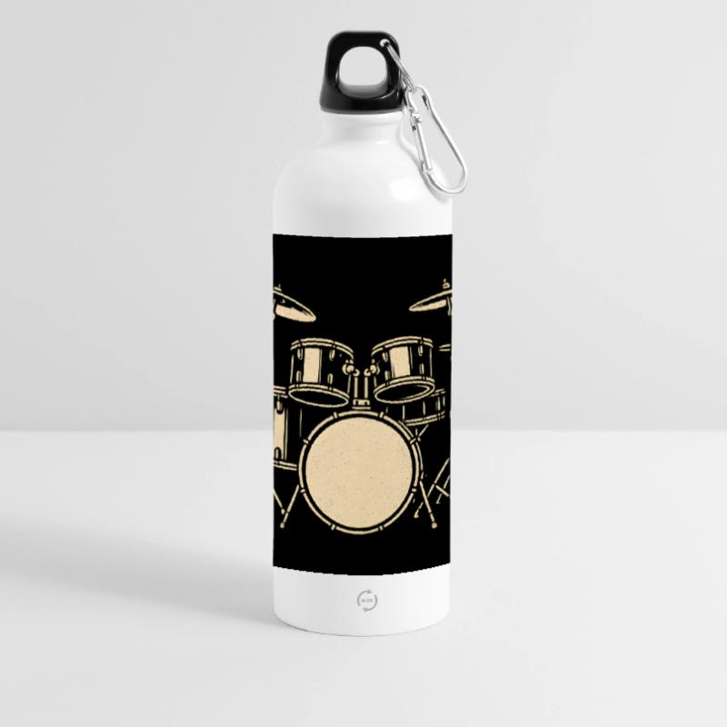 Black Silver Drumset Illustration Panoramic Drinks Bottle with Carabiner 750 ml