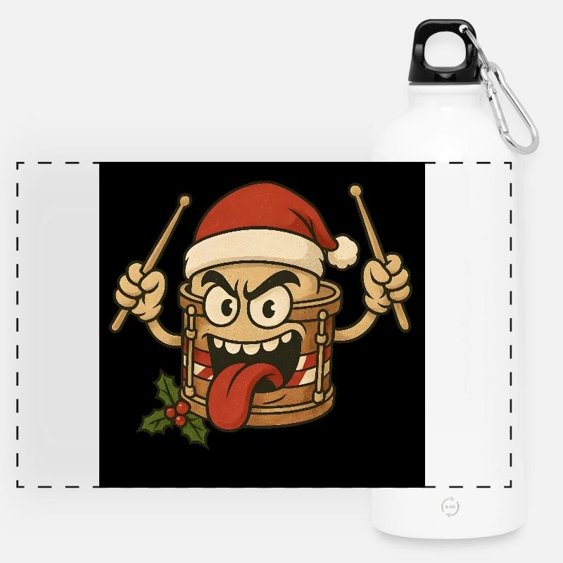 Christmas drum with a cheeky face - Panoramic Drinks Bottle with Carabiner 750 ml - white