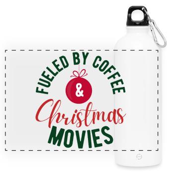 Alimentés par le café et les films de Noël - Gourde panoramique avec mousqueton 750 ml - blanc - Devant