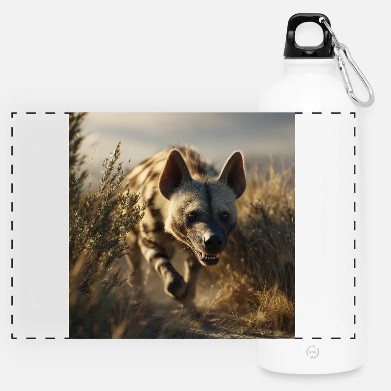 Striped hyena in the desert - Panoramic Drinks Bottle with Carabiner 750 ml - white