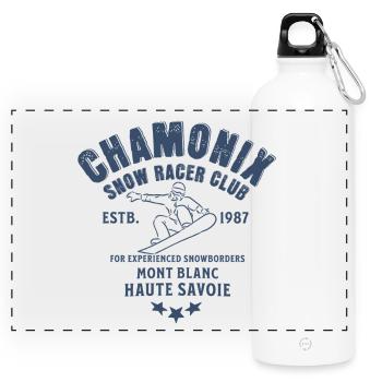 Chamonix Snowboard Club Mont Blanc - Panorama Trinkflasche mit Karabiner 750 ml - Weiß - Vorne