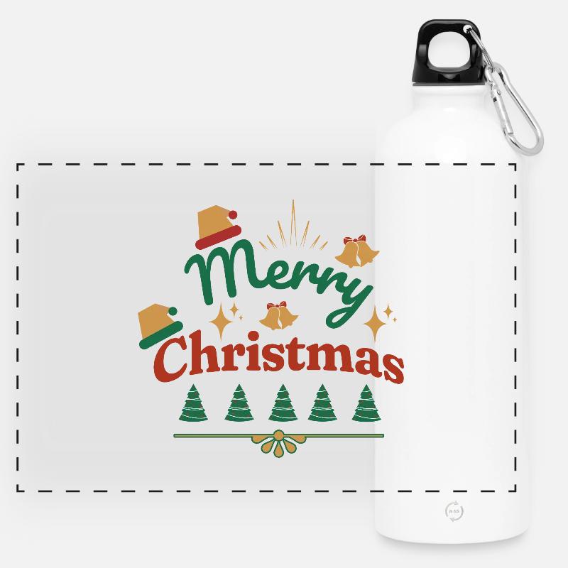 Merry Christmas Retro Print - Panoramic Drinks Bottle with Carabiner 750 ml - white
