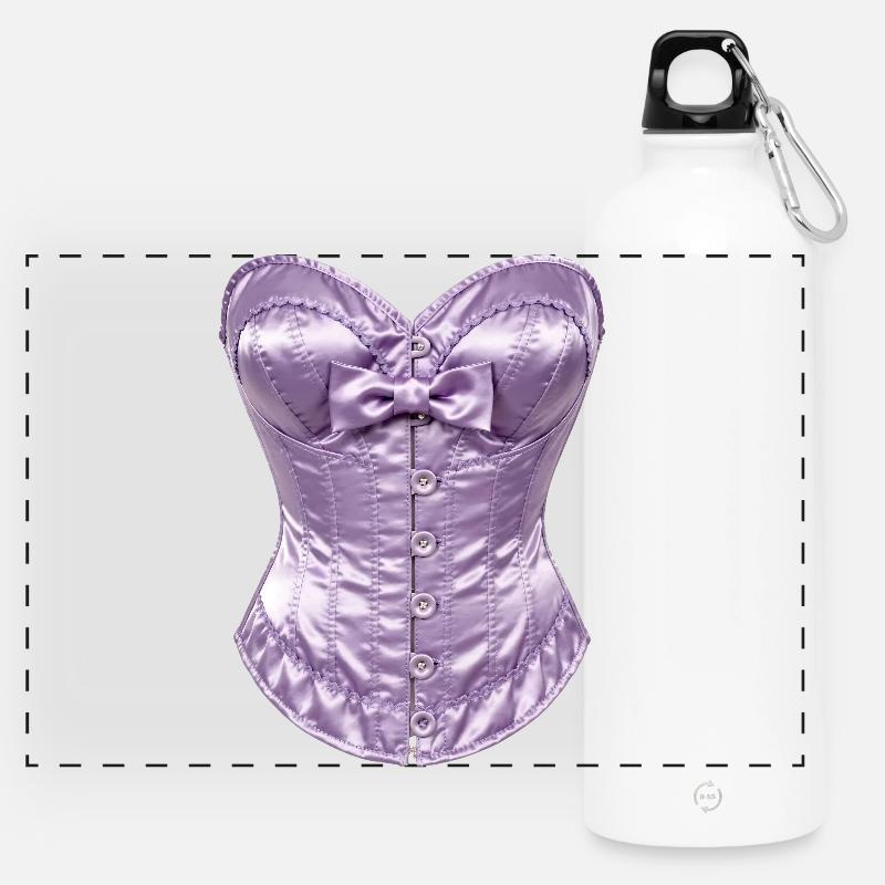 Lavender Satin Corset with Bow - Panoramic Drinks Bottle with Carabiner 750 ml - white