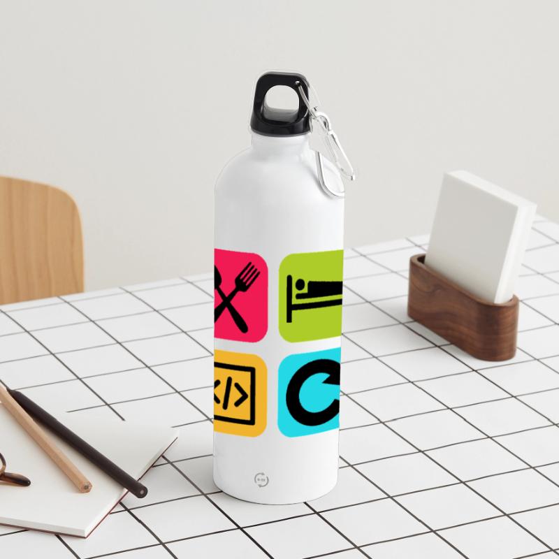 Manger Dormir Code Répéter Citation drôle Dev Gourde panoramique avec mousqueton 750 ml