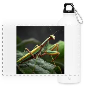 Praying mantis Makro – Elegant mantis - Panoramic Drinks Bottle with Carabiner 750 ml - white - Front