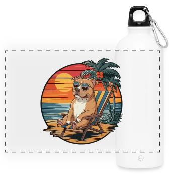 Drôle de chien pitbull sur la plage pendant le coucher de soleil des vacances d’été - Gourde panoramique avec mousqueton 750 ml - blanc - Devant