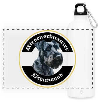 Riesenschnauzer Schutzhund Emblem - Panorama Trinkflasche mit Karabiner 750 ml - Weiß - Vorne