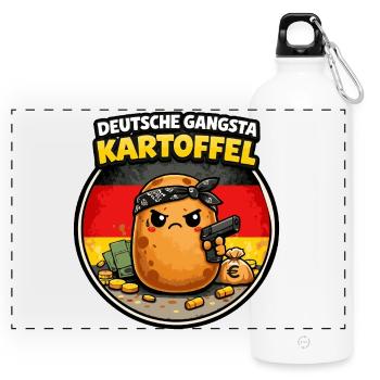 Kartoffel Gangsta Deutsch - Panorama Trinkflasche mit Karabiner 750 ml - Weiß - Vorne
