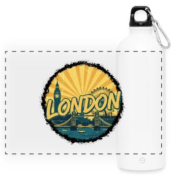 London City Skyline Tower Bridge Retro-Abzeichen - Panorama Trinkflasche mit Karabiner 750 ml - Weiß - Vorne