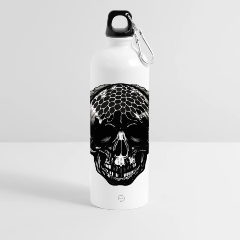 Skull with Mesh Pattern Dreadlocks Panoramic Drinks Bottle with Carabiner 750 ml