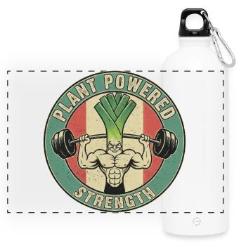 Strong Leek Weightlifting Design Fitness Vegan - Gourde panoramique avec mousqueton 750 ml - blanc - Devant