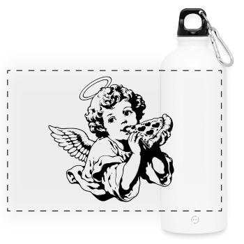 Pizza Angel – Cherub with pizza slice - Panoramic Drinks Bottle with Carabiner 750 ml - white - Front