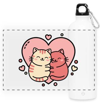 Heartfelt Cat Hug Duo - Panoramic Drinks Bottle with Carabiner 750 ml - white - Front