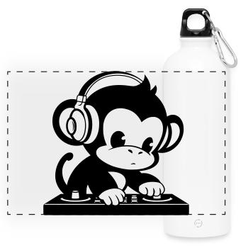 DJ monkey with headphones - Panoramic Drinks Bottle with Carabiner 750 ml - white - Front