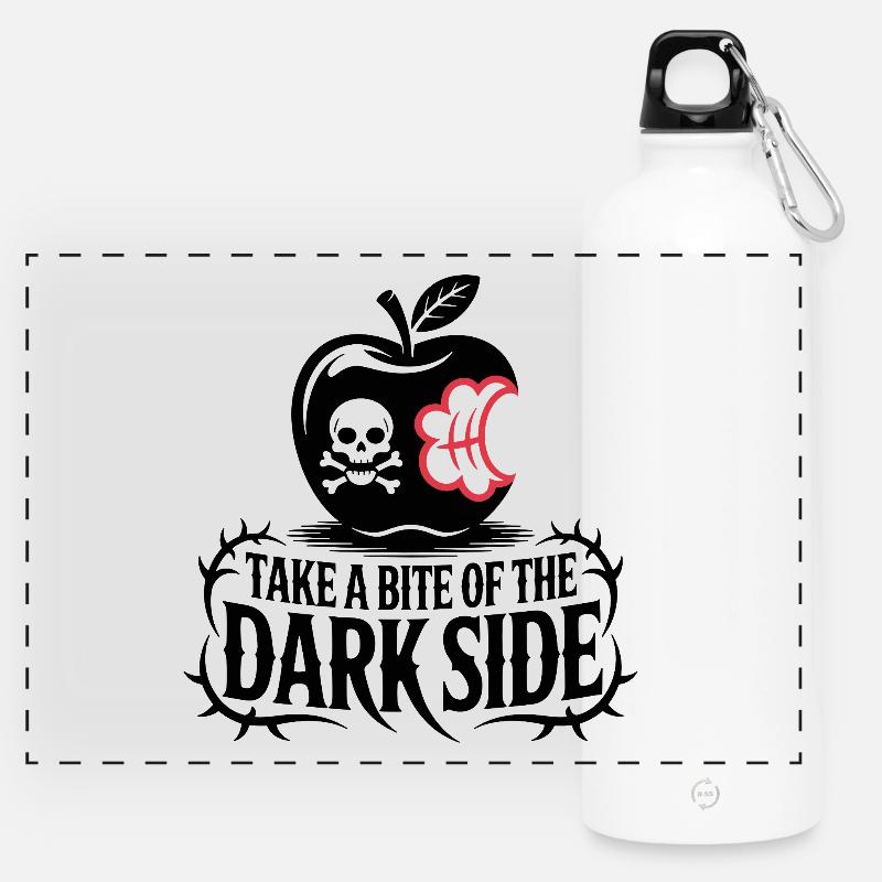 Pomme Noire avec un design de morsure - Gourde panoramique avec mousqueton 750 ml - blanc