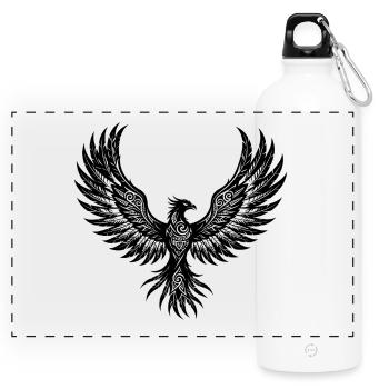 Tribal Phoenix mit ausgebreiteten Flügeln - Panorama Trinkflasche mit Karabiner 750 ml - Weiß - Vorne