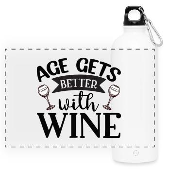 Age Gets Better with Wine – Lustiges Weindesign - Panorama Trinkflasche mit Karabiner 750 ml - Weiß - Vorne