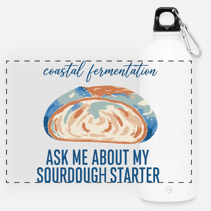 Sourdough Ask Me About My Sourdough Starter Bread - Panoramic Drinks Bottle with Carabiner 750 ml - white
