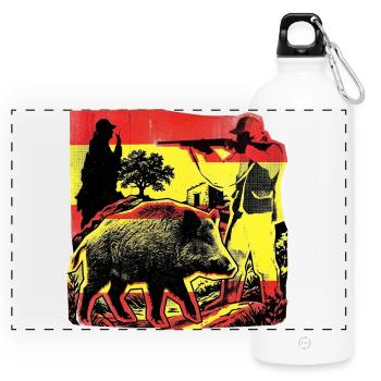 Jäger Spanien Flagge Spanisch Wildschwein - Panorama Trinkflasche mit Karabiner 750 ml - Weiß - Vorne