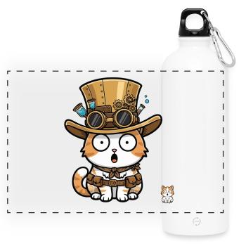 Chat Explorateur Steampunk Haut-de-forme Goggles - Gourde panoramique avec mousqueton 750 ml - blanc - Devant